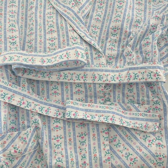Lanz of Salzburg Robe Womens Medium Flannel Floral Hearts Stripes Belt Prairie - Picture 7 of 10